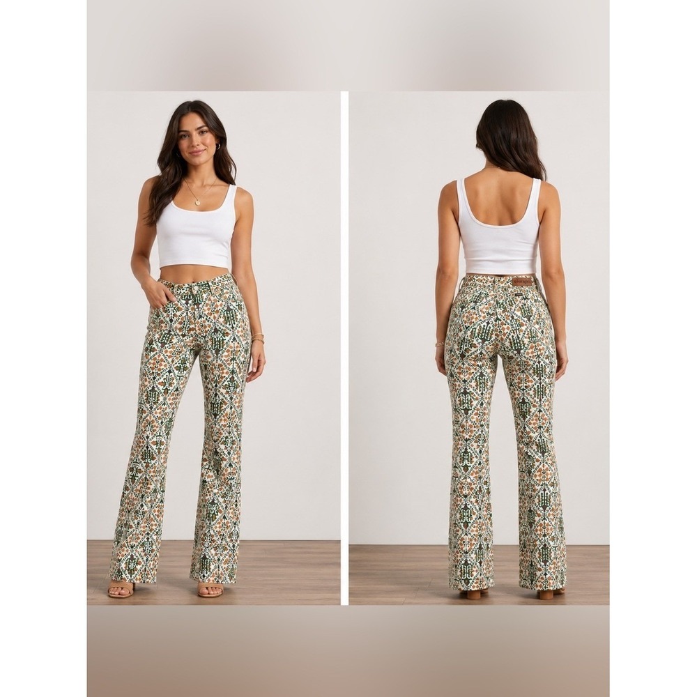 NWT Wrangler High Rise Fierce Flare Jeans Floral‎ Print Retro Boho Size 6/28X32